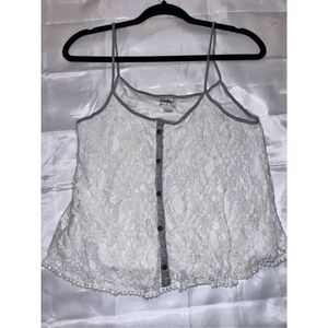 Daytrip summer shirt spaghetti strap size medium white crochet gray trim camisol
